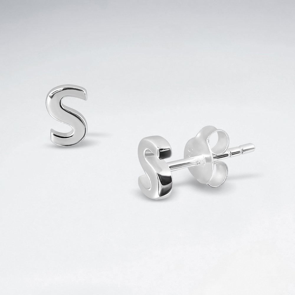 Initial Letter “S” Silver Stud Earring