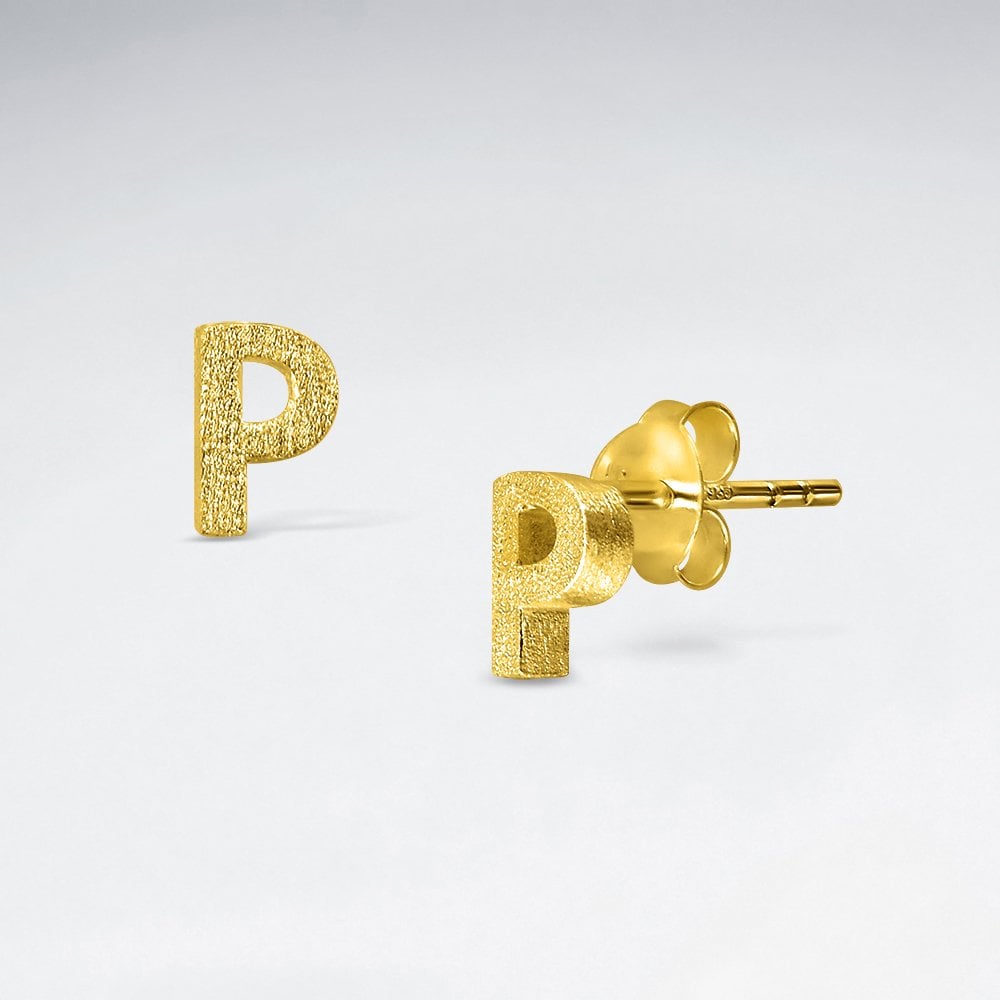 Initial Letter “P” Silver Stud Earring