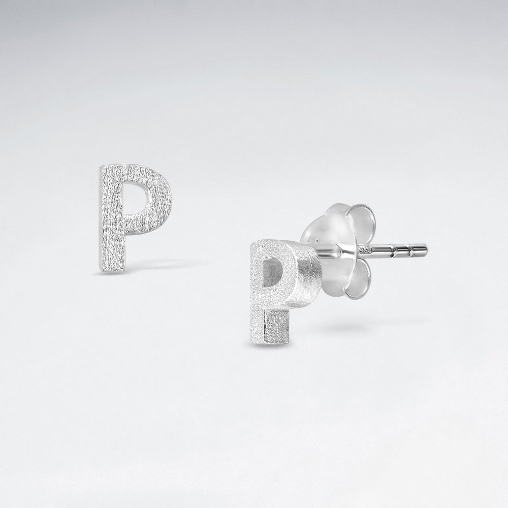 Initial Letter “P” Silver Stud Earring