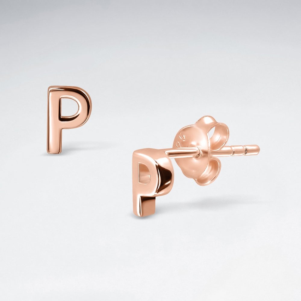 Initial Letter “P” Silver Stud Earring