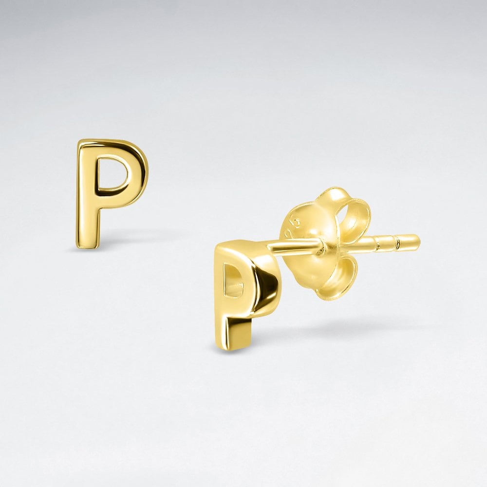 Initial Letter “P” Silver Stud Earring