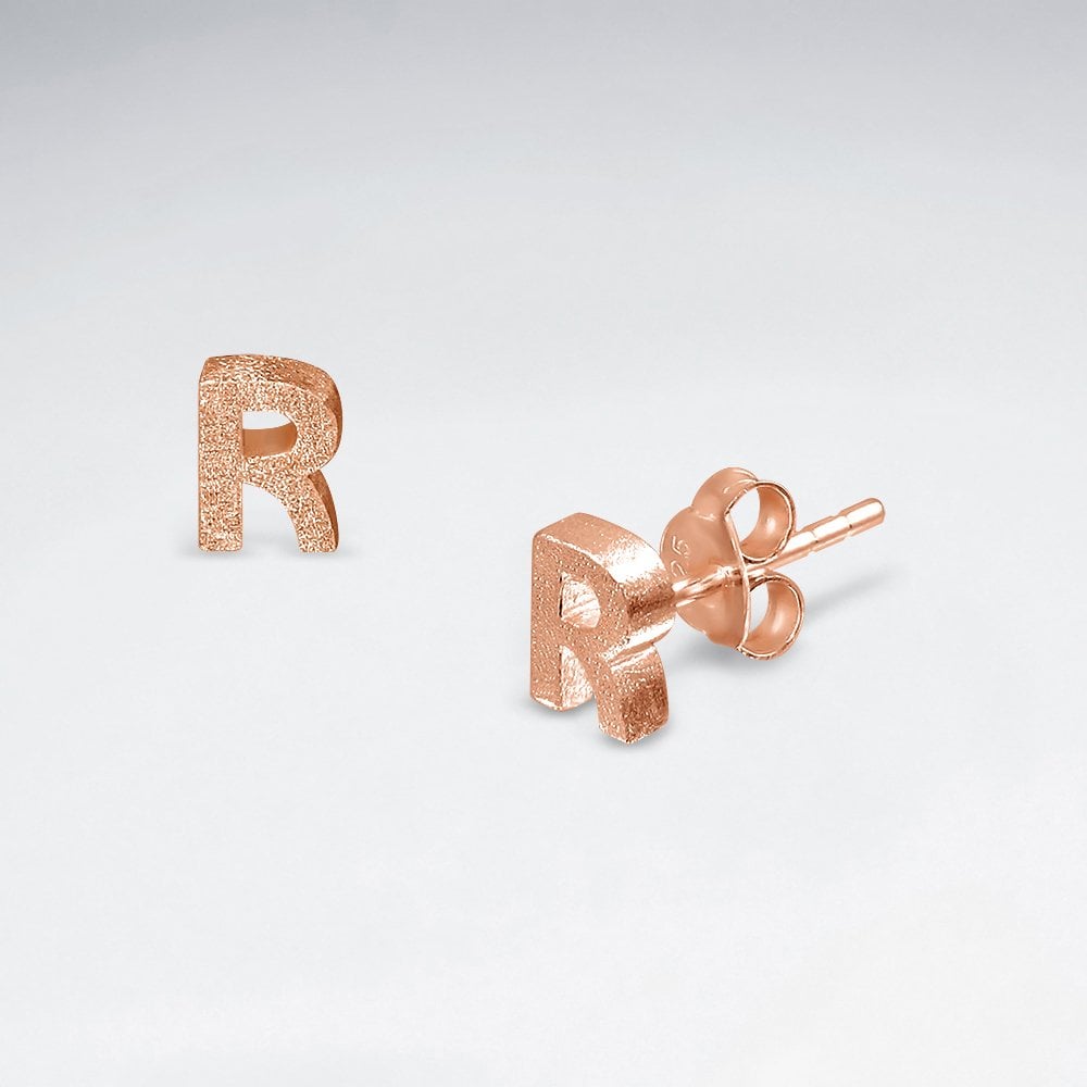 Initial Letter “R” Silver Stud Earring