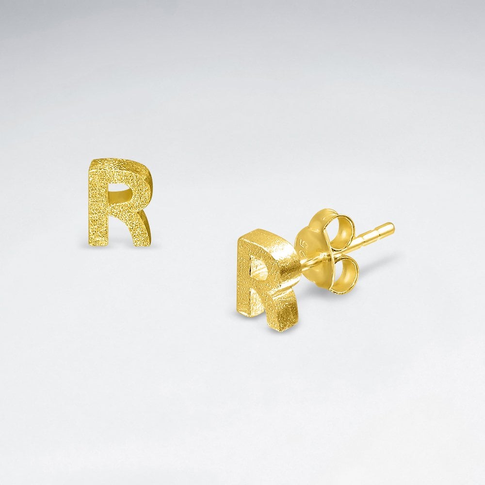 Initial Letter “R” Silver Stud Earring