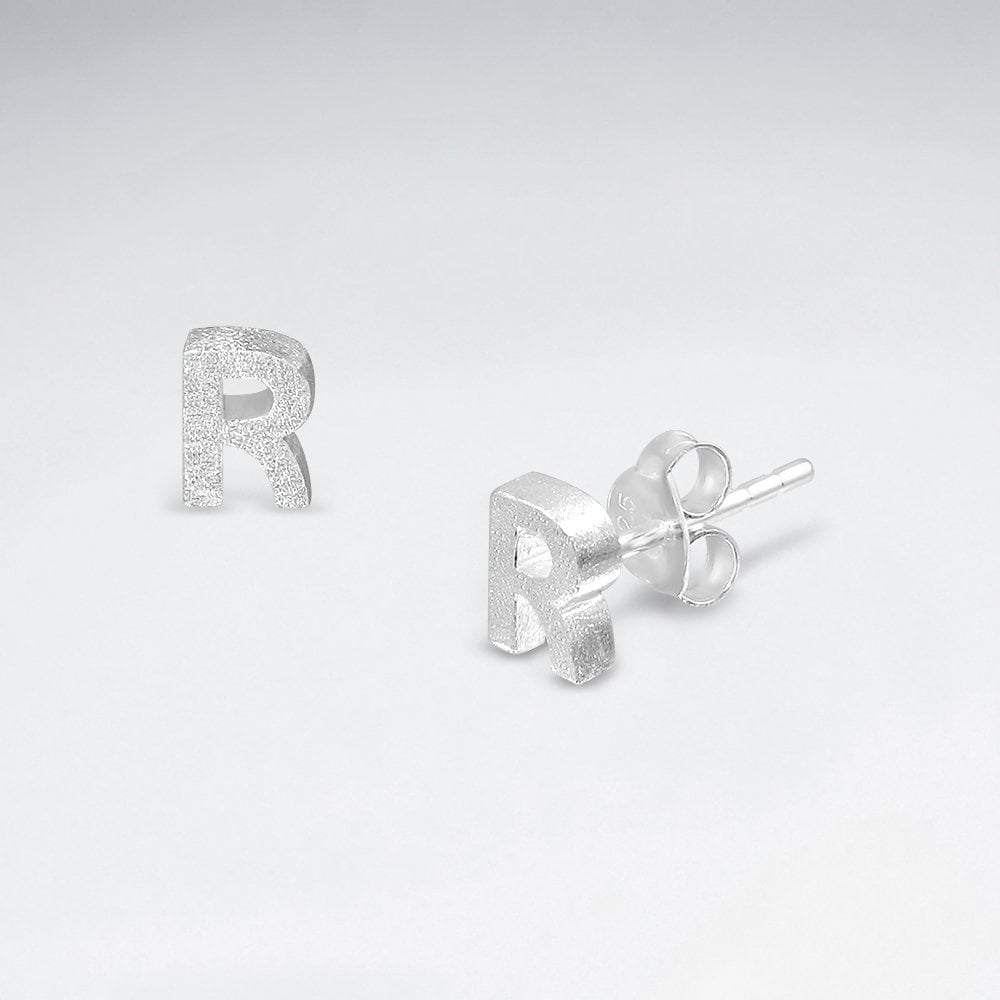 Initial Letter “R” Silver Stud Earring