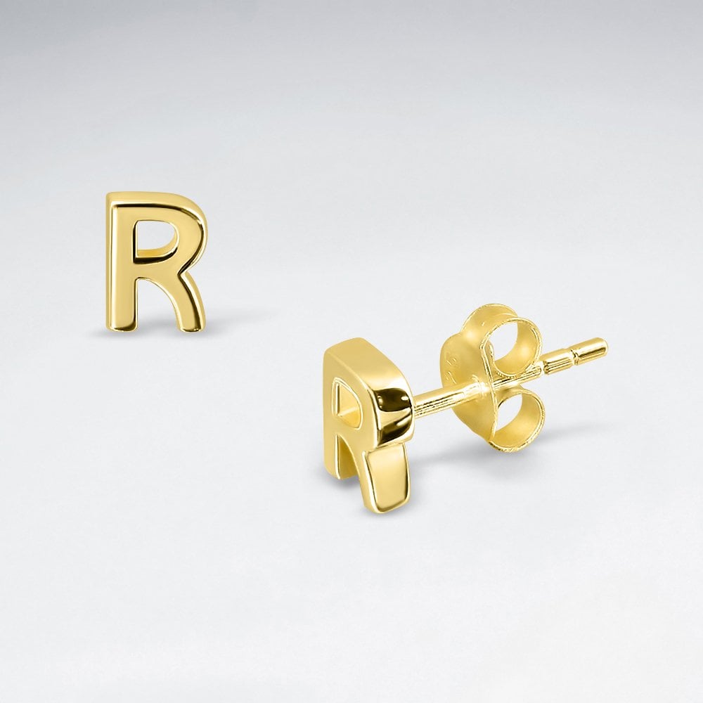 Initial Letter “R” Silver Stud Earring