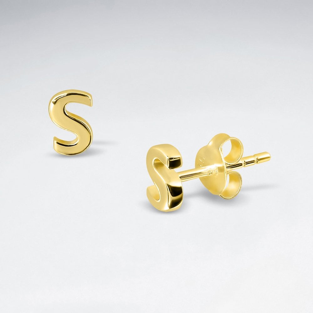 Initial Letter “S” Silver Stud Earring