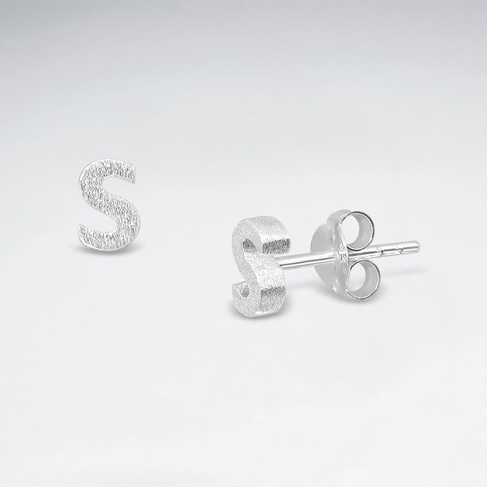 Initial Letter “S” Silver Stud Earring
