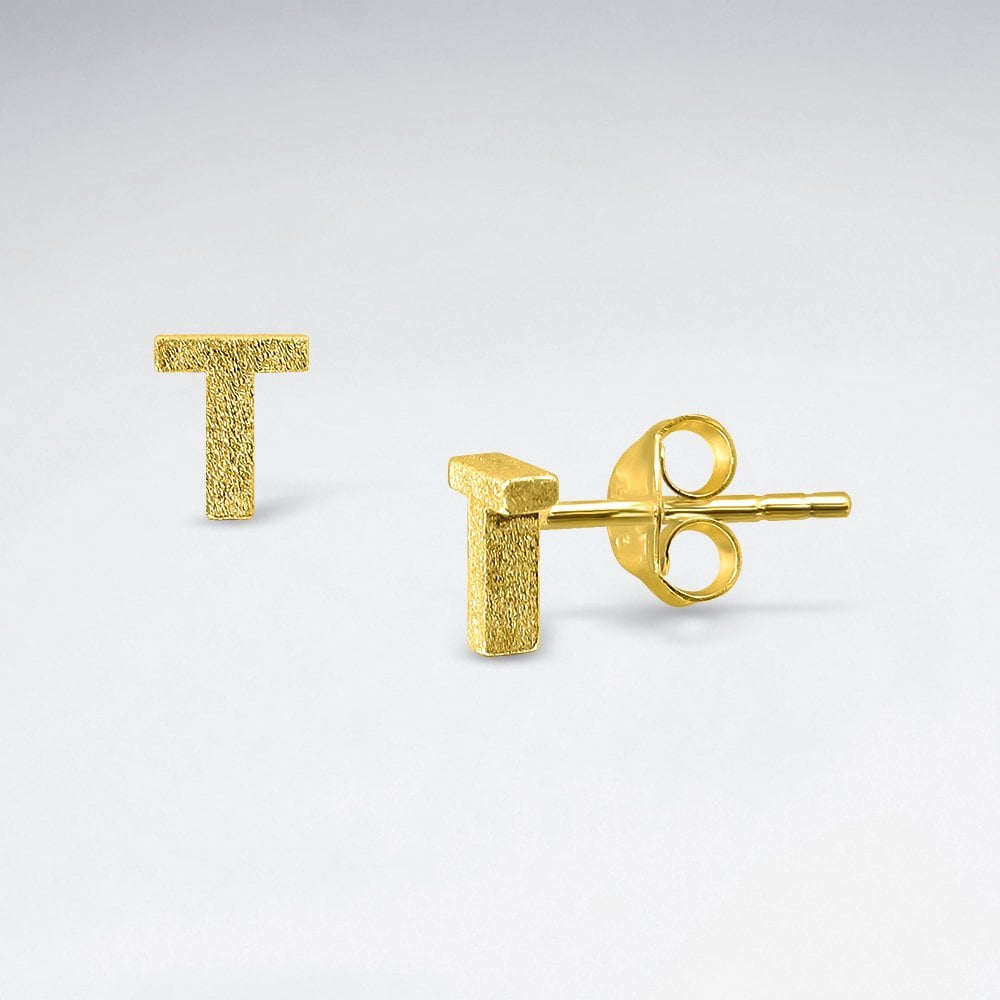 Initial Letter "T" Silver Stud Earring