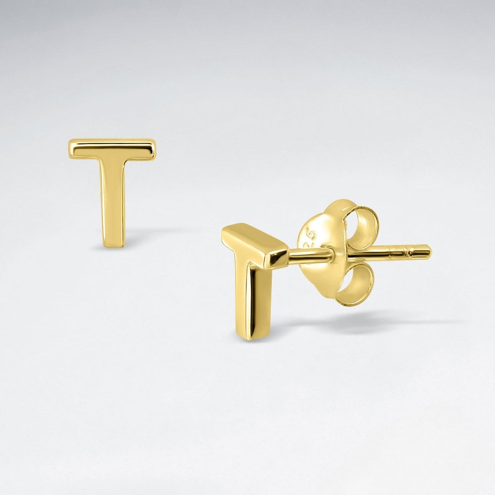 Initial Letter "T" Silver Stud Earring