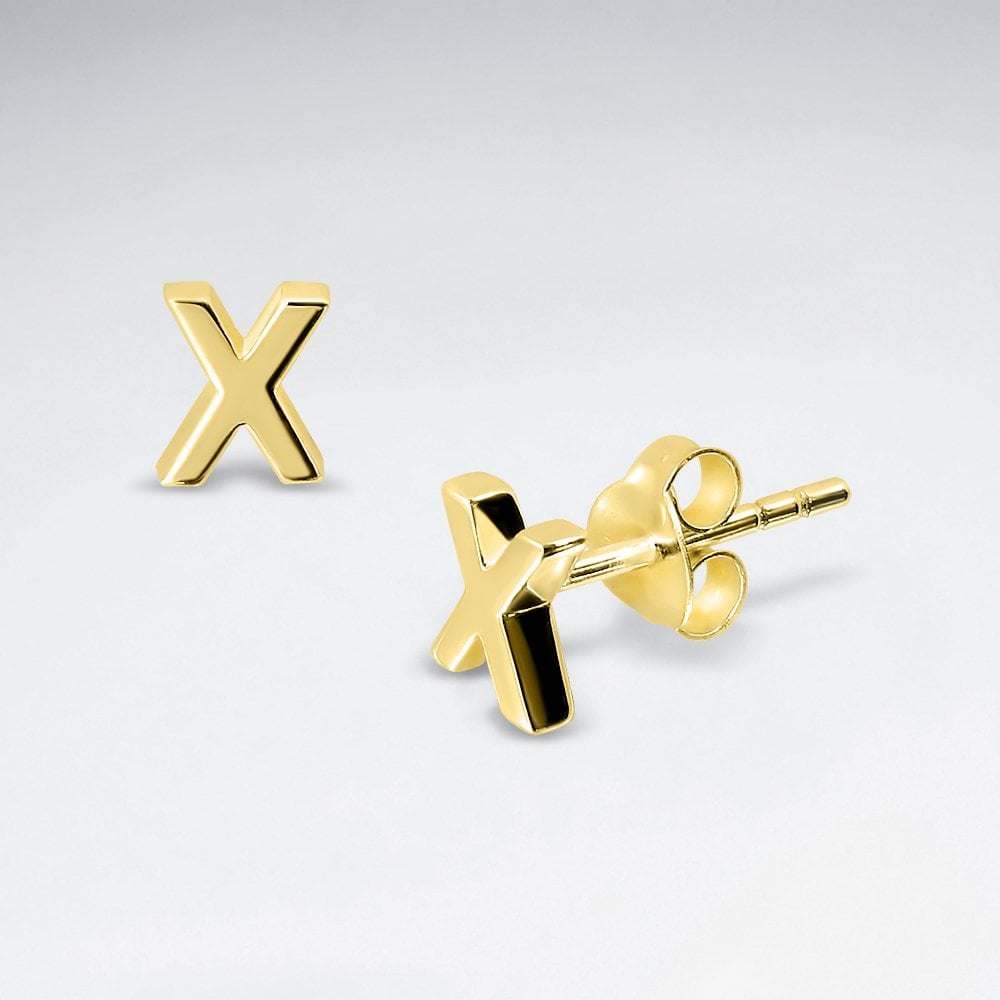 Initial Letter “X” Silver Stud Earring