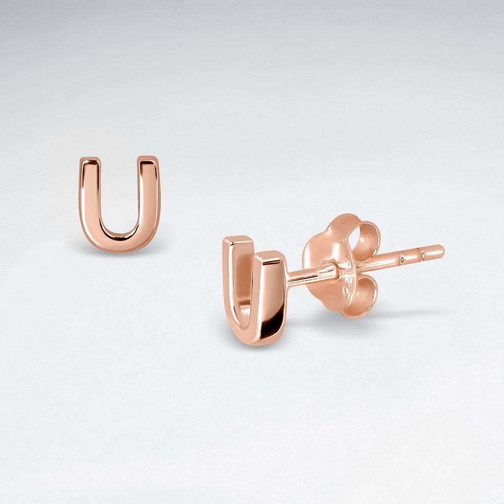 Initial Letter “U” Silver Stud Earring