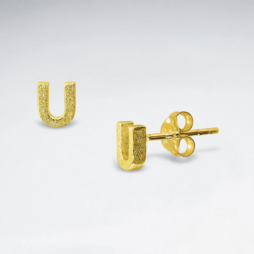 Initial Letter “U” Silver Stud Earring