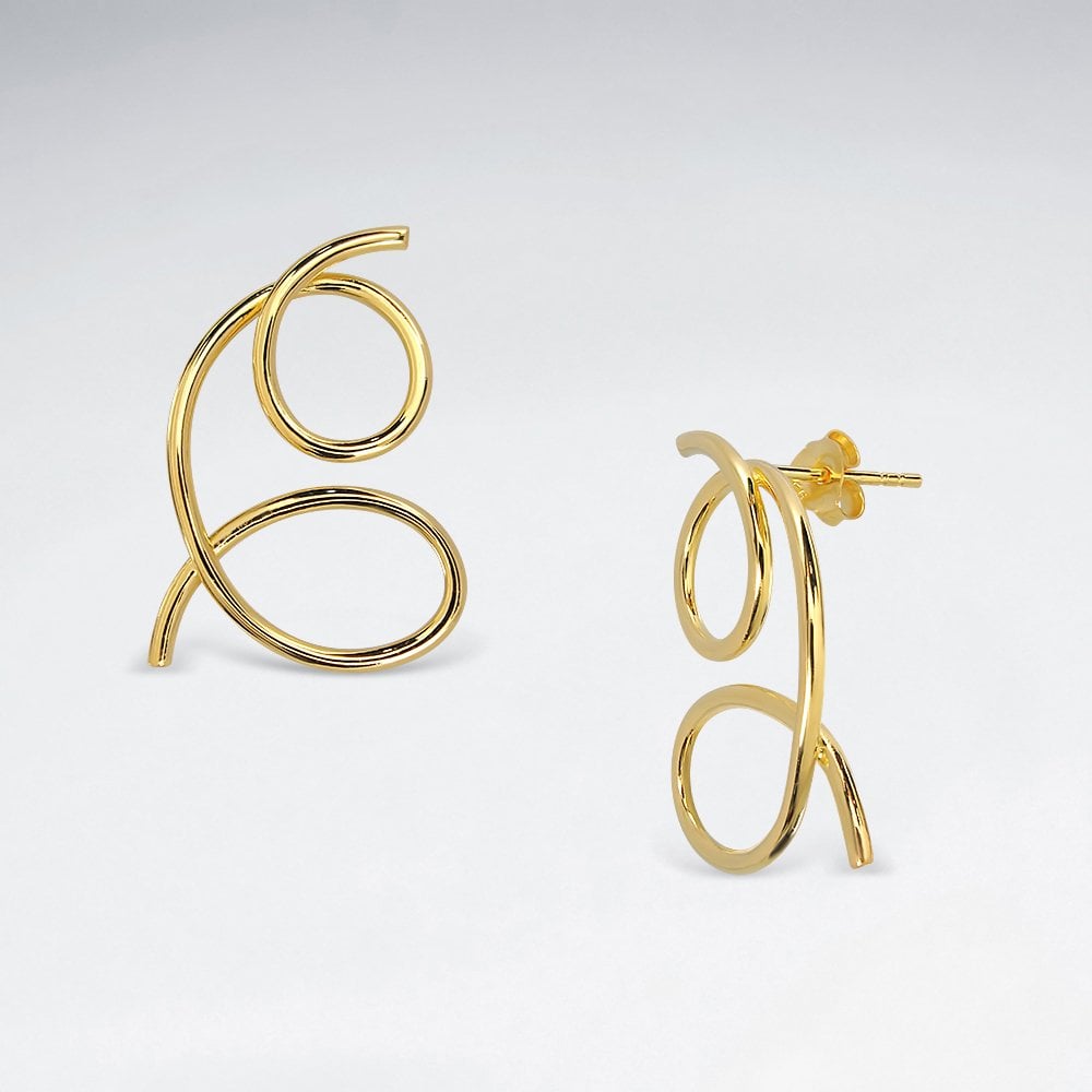 Sterling Silver Curled Lines Stud Earrings