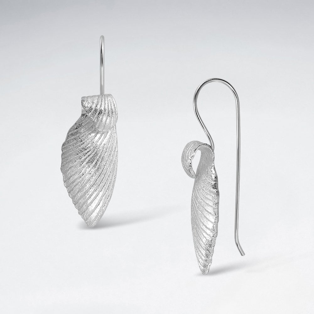 Brushed Silver Wing Drop Hook Earrings