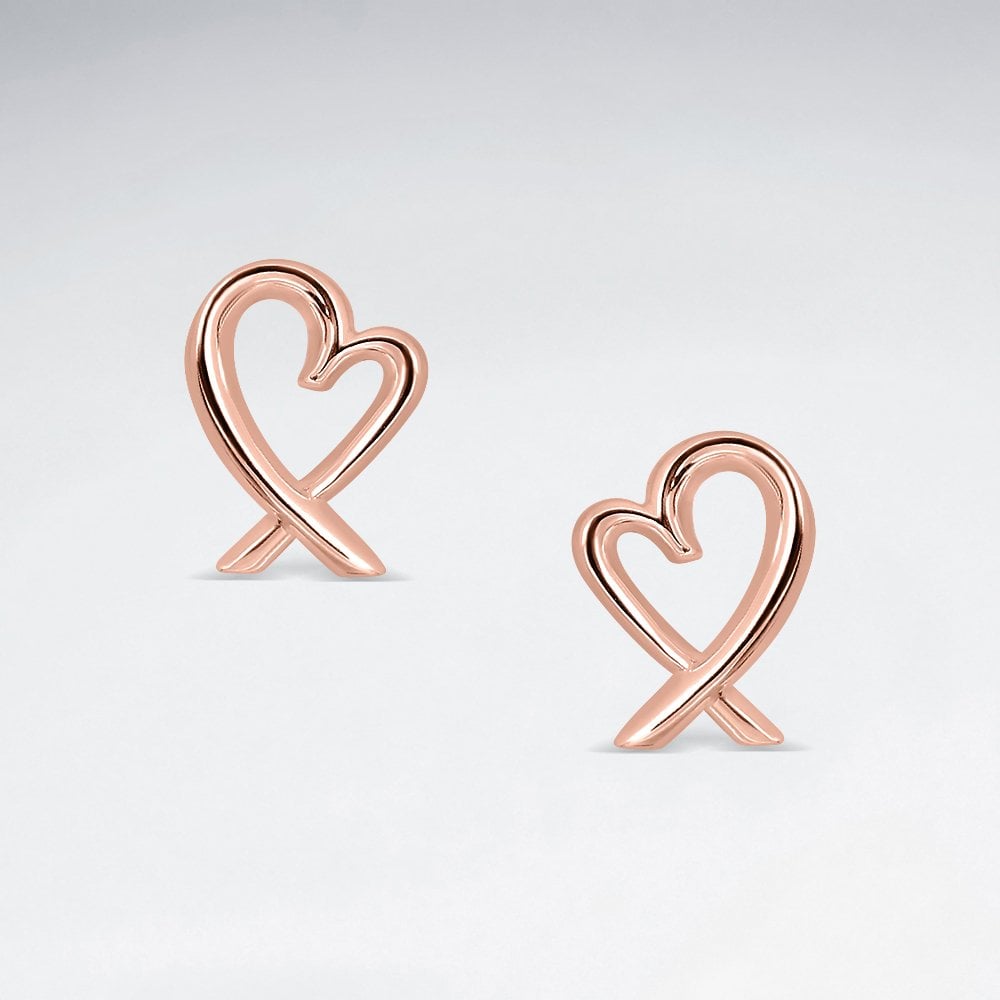 Sterling Silver Love Story Ribbon Heart Stud Earrings