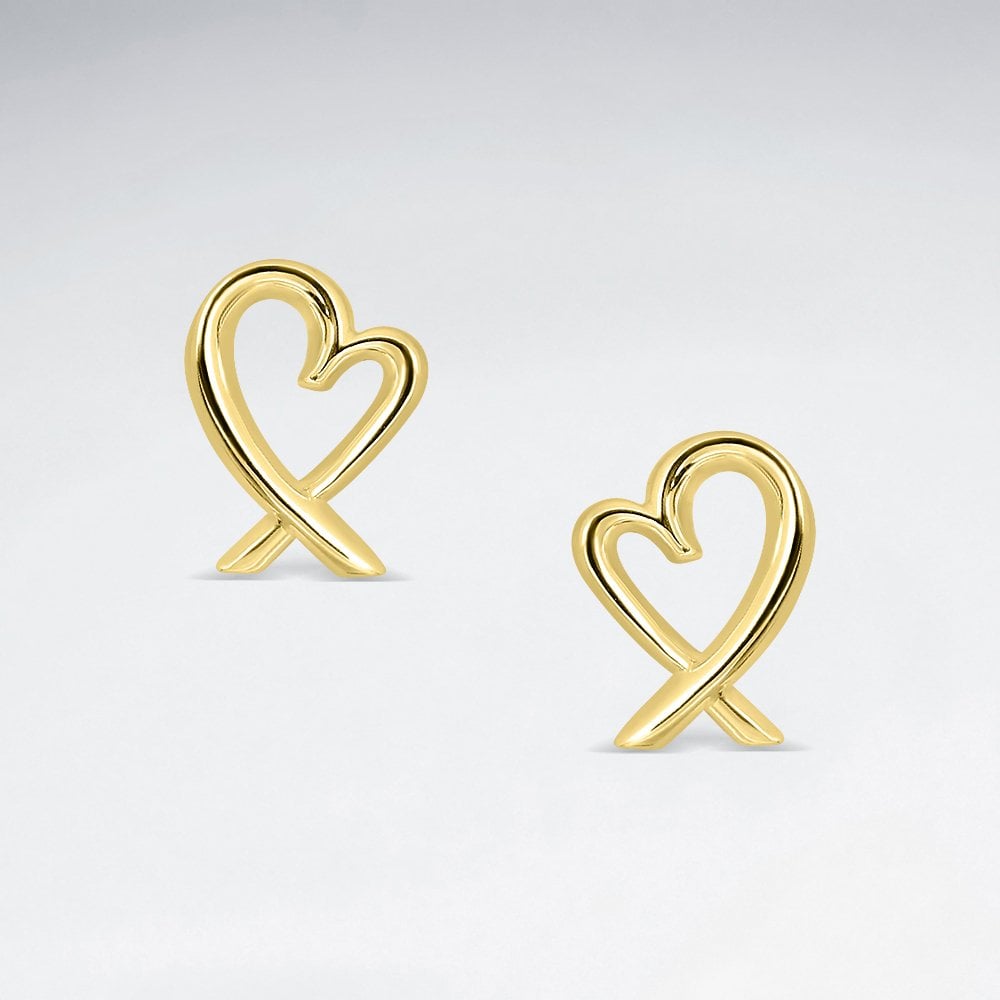 Sterling Silver Love Story Ribbon Heart Stud Earrings