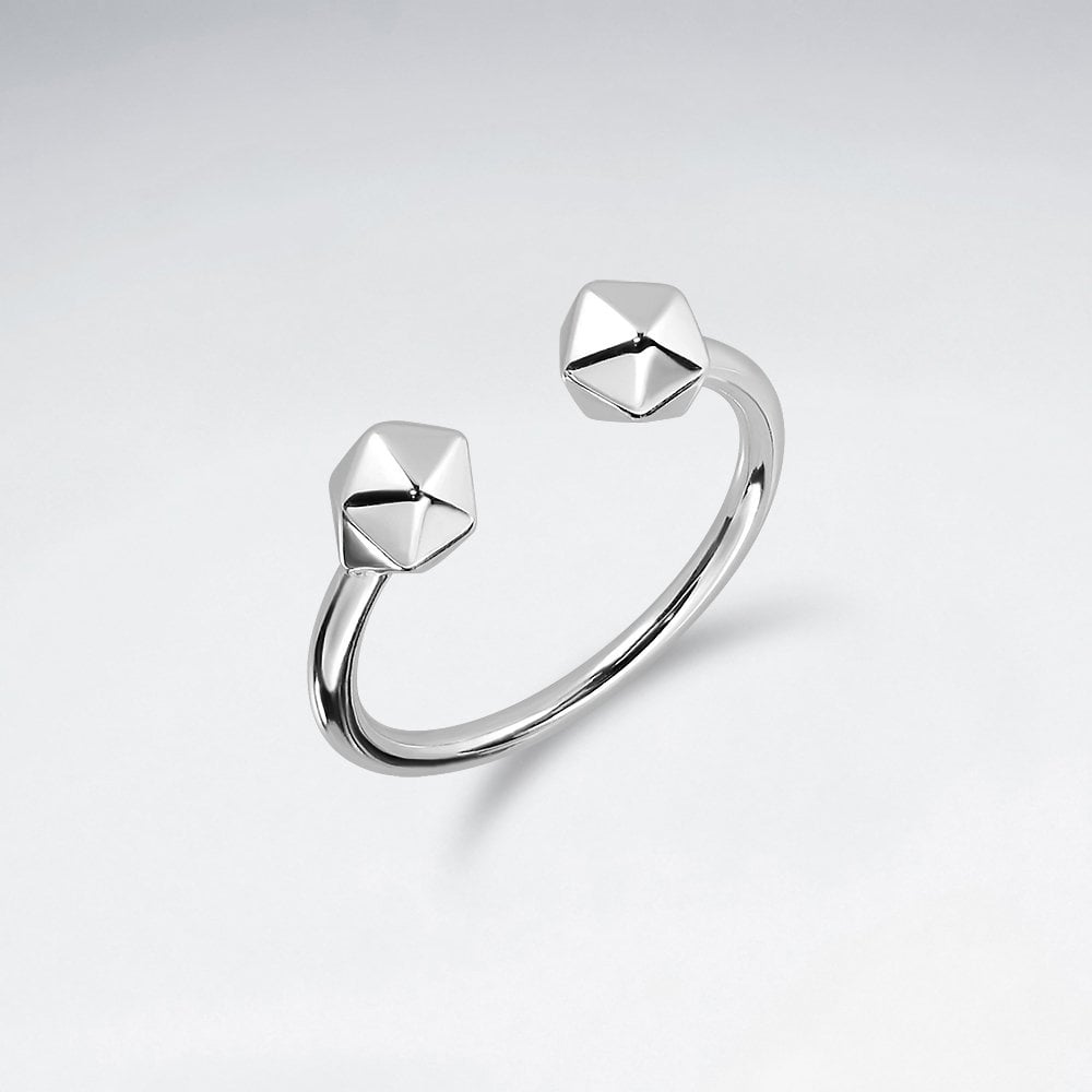 Sterling Silver Faceted Double Ball Open End Ring