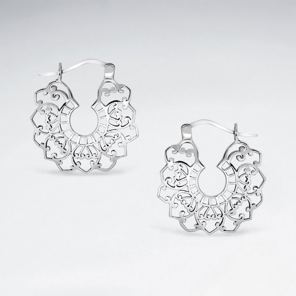 Artisan Filigree Openwork Sterling Silver Earrings