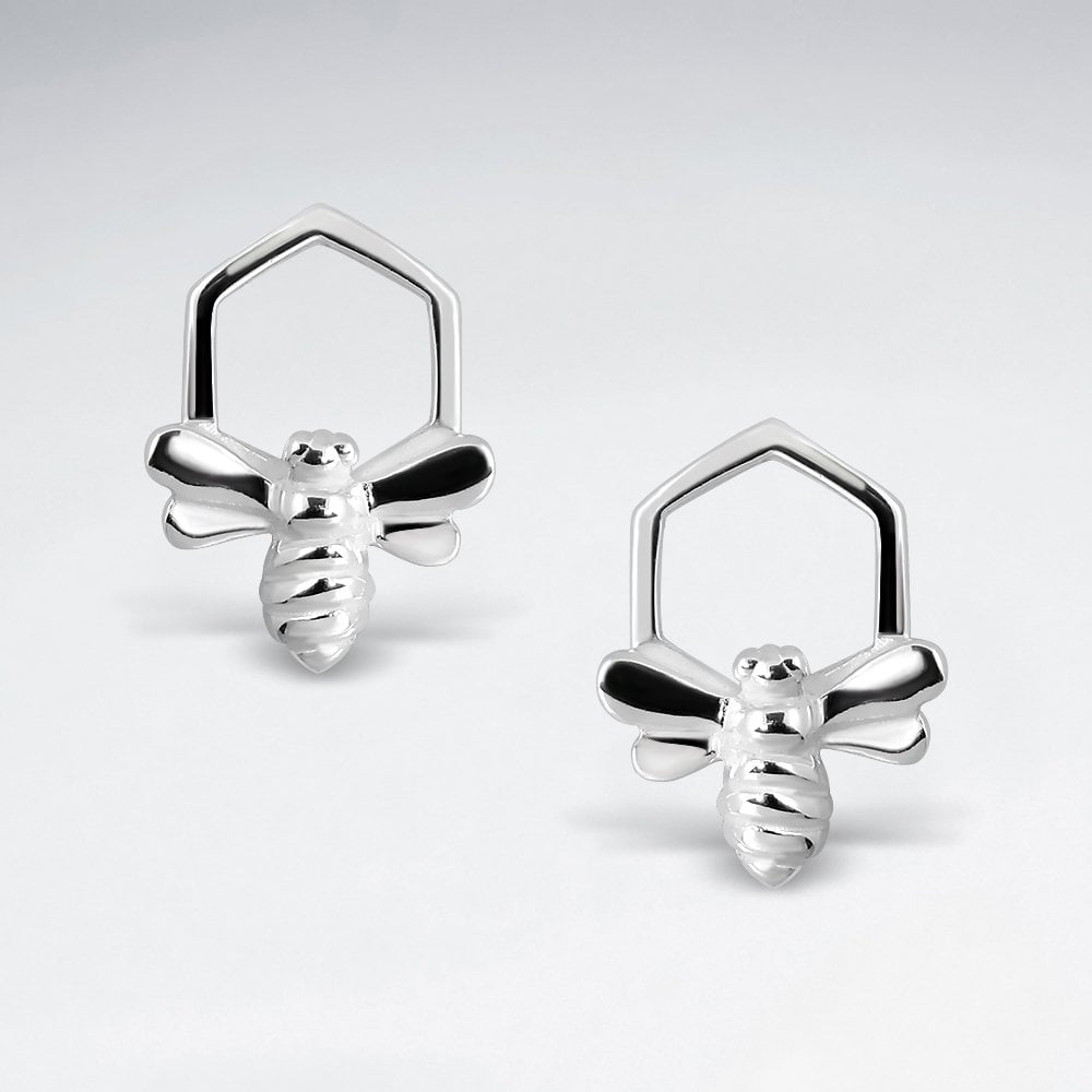 Sterling Silver Honeycomb Bee Earrings