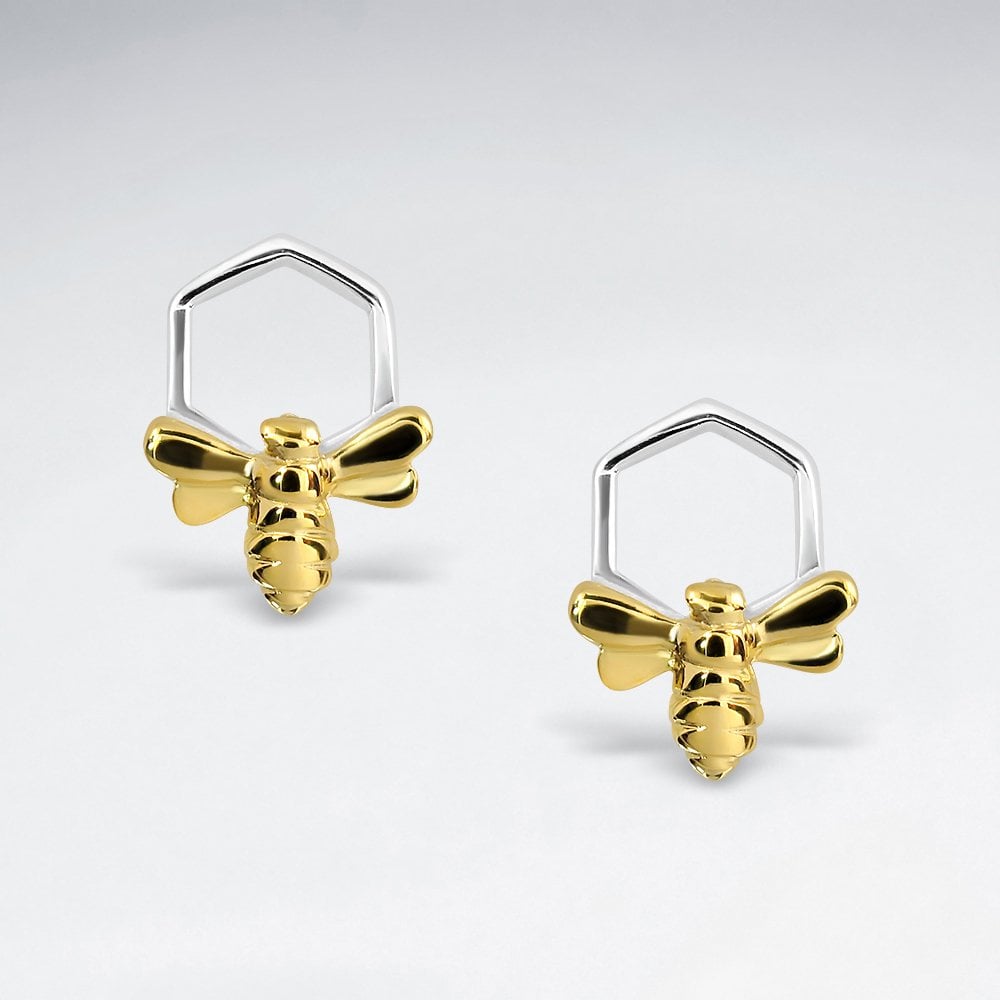 Sterling Silver Honeycomb Bee Earrings