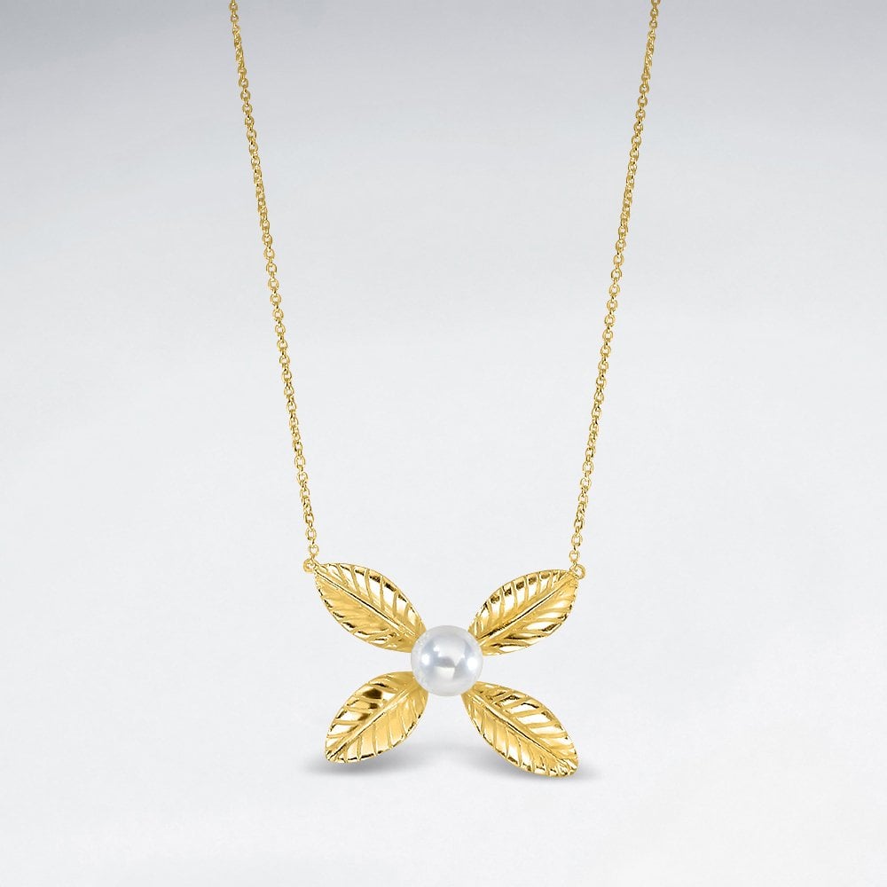 Sterling Silver Faux Pearl & Flower Bud Necklace