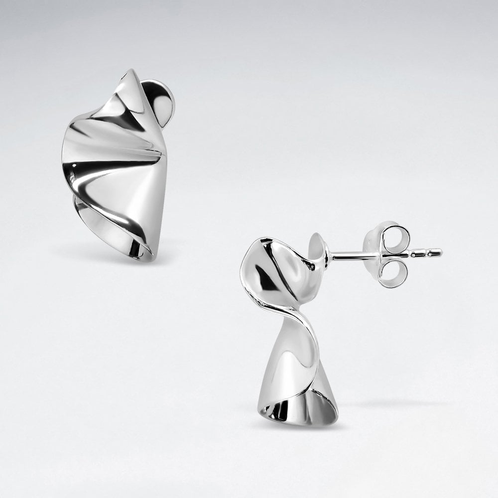 Sterling Silver Ruched Ribbon Stud Earrings