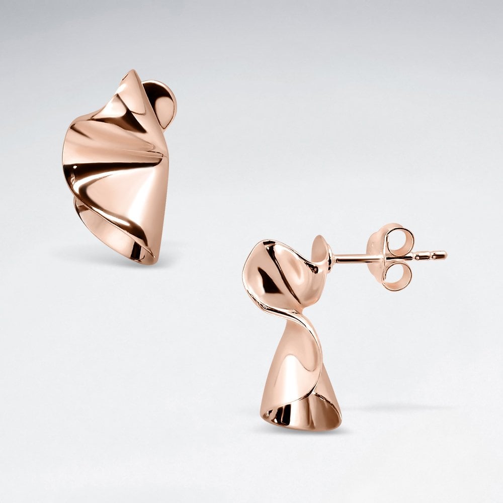 Sterling Silver Ruched Ribbon Stud Earrings