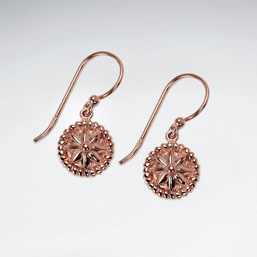 Sterling Silver Flower Medallion Dangle Earrings