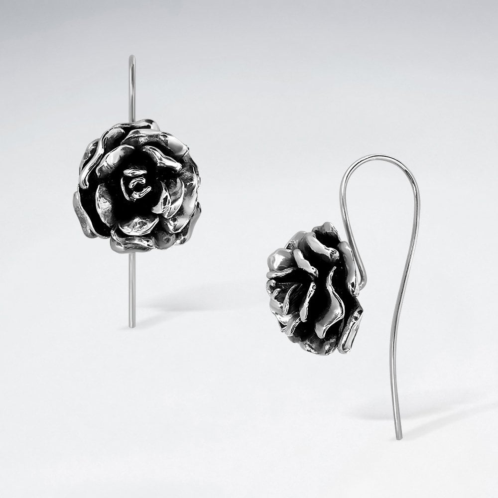 Sterling Silver Rosebud Hook Earrings