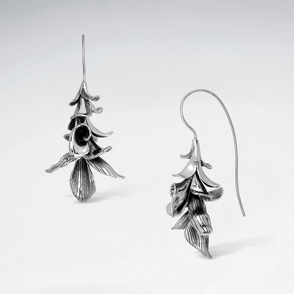 Sterling Silver Bell Flower Hook Earrings