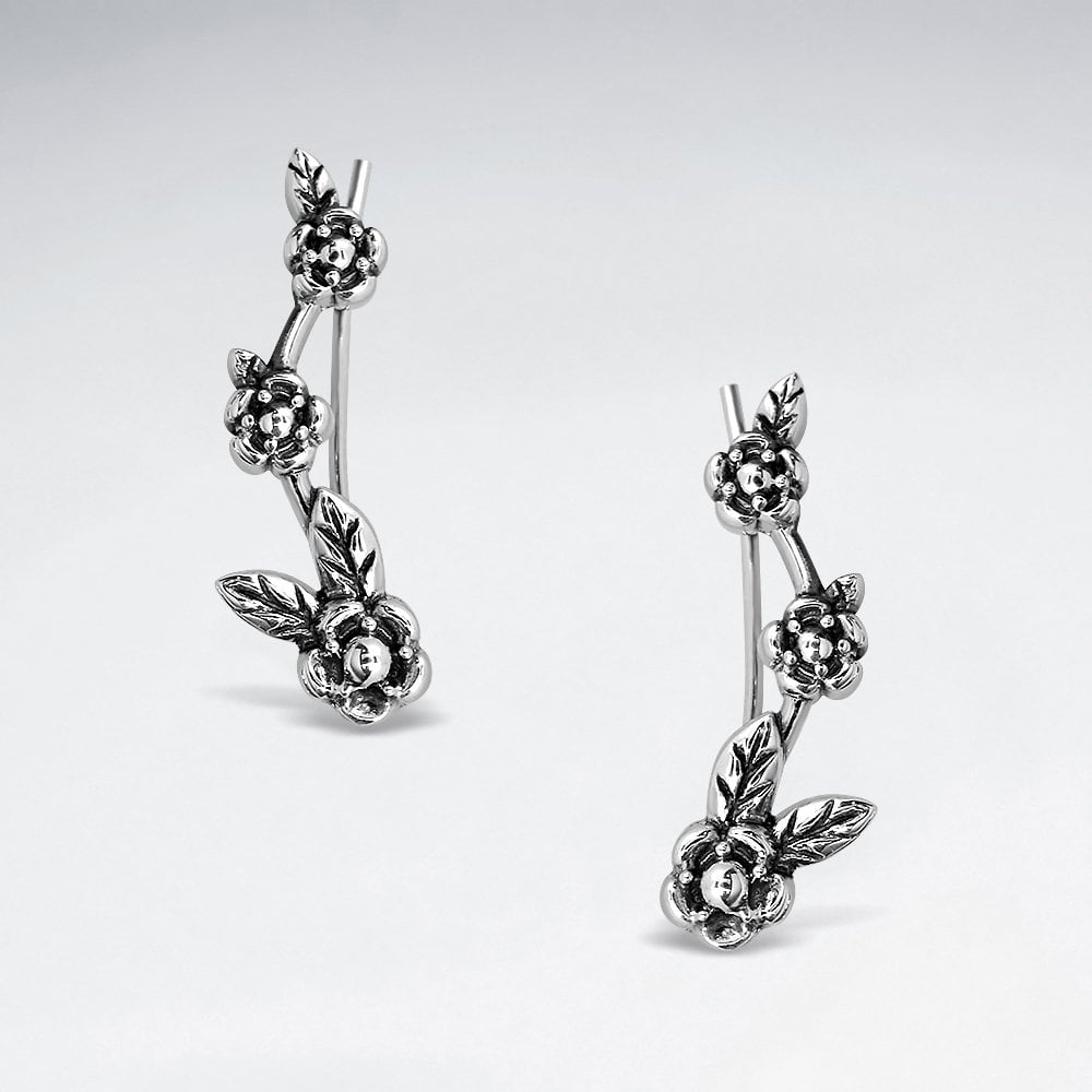 Rose Flower Ear Crawler in Sterling Silver