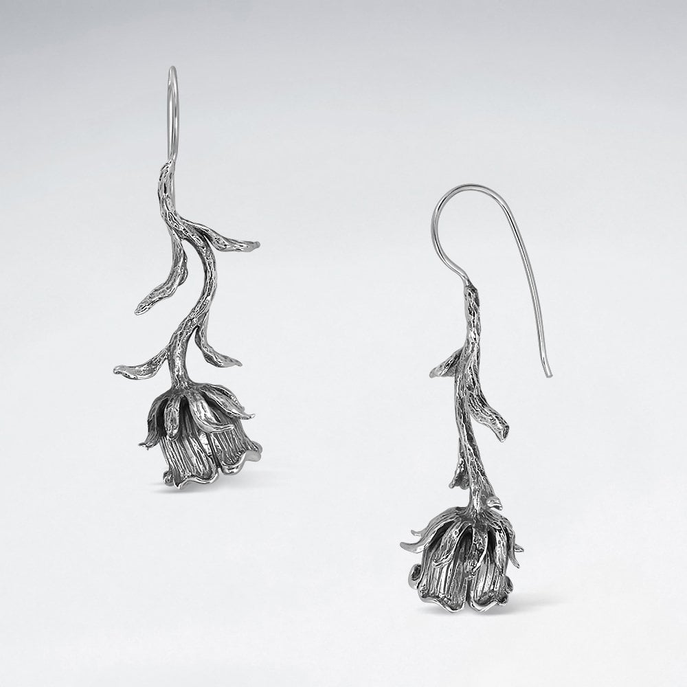 Upturned Flower with Stem in Sterling Silver