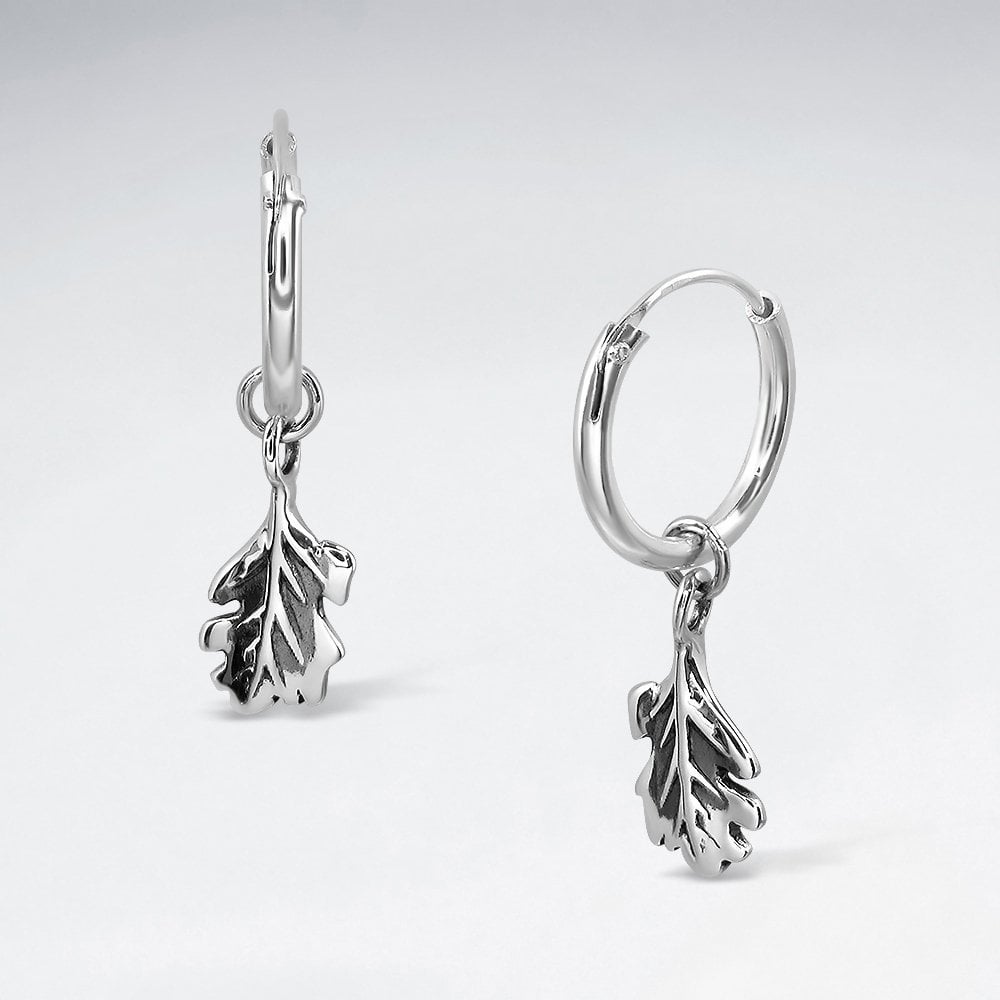 Oak Leaf Drop Earrings in Sterling Silver