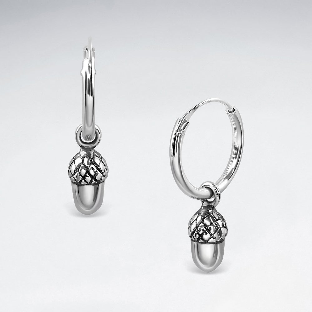 Sterling Silver Acorn Hoop Earrings