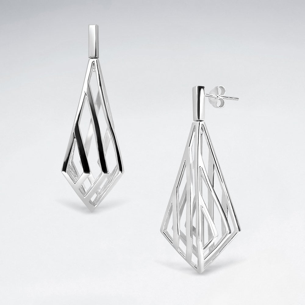 Sterling Silver Filigree Marquis Drop Stud Earrings