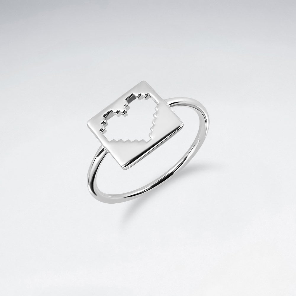 Sterling Silver Square Pixilated Heart Ring