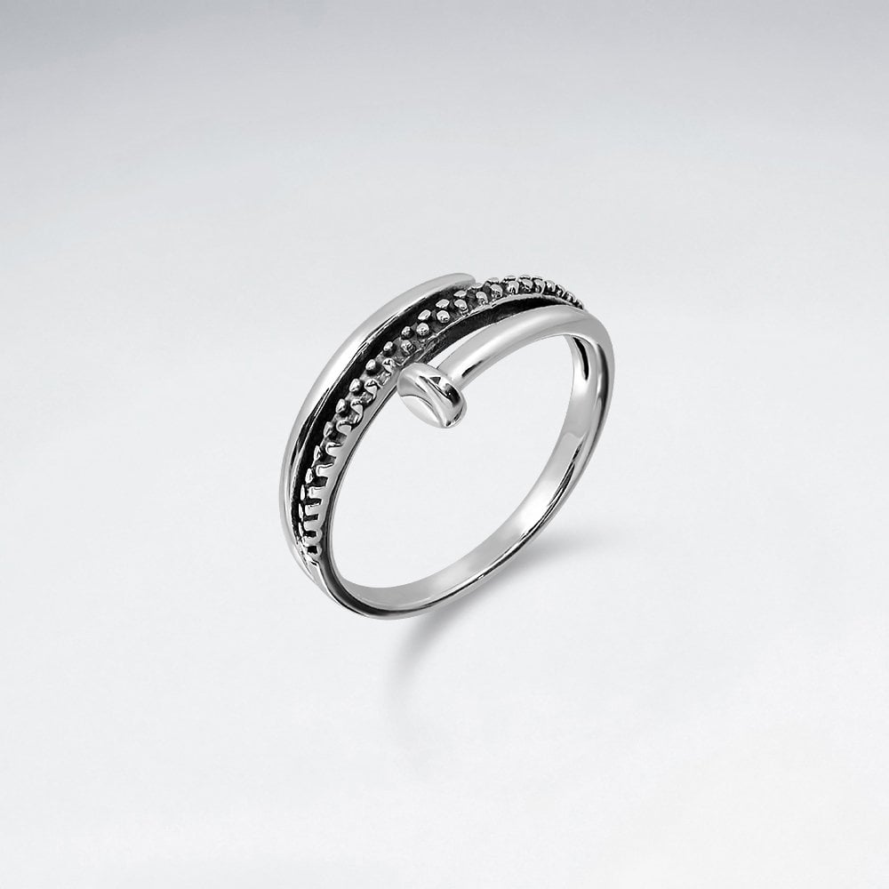 Sterling Silver Coiled Nail Ring with Ball Stud Motif