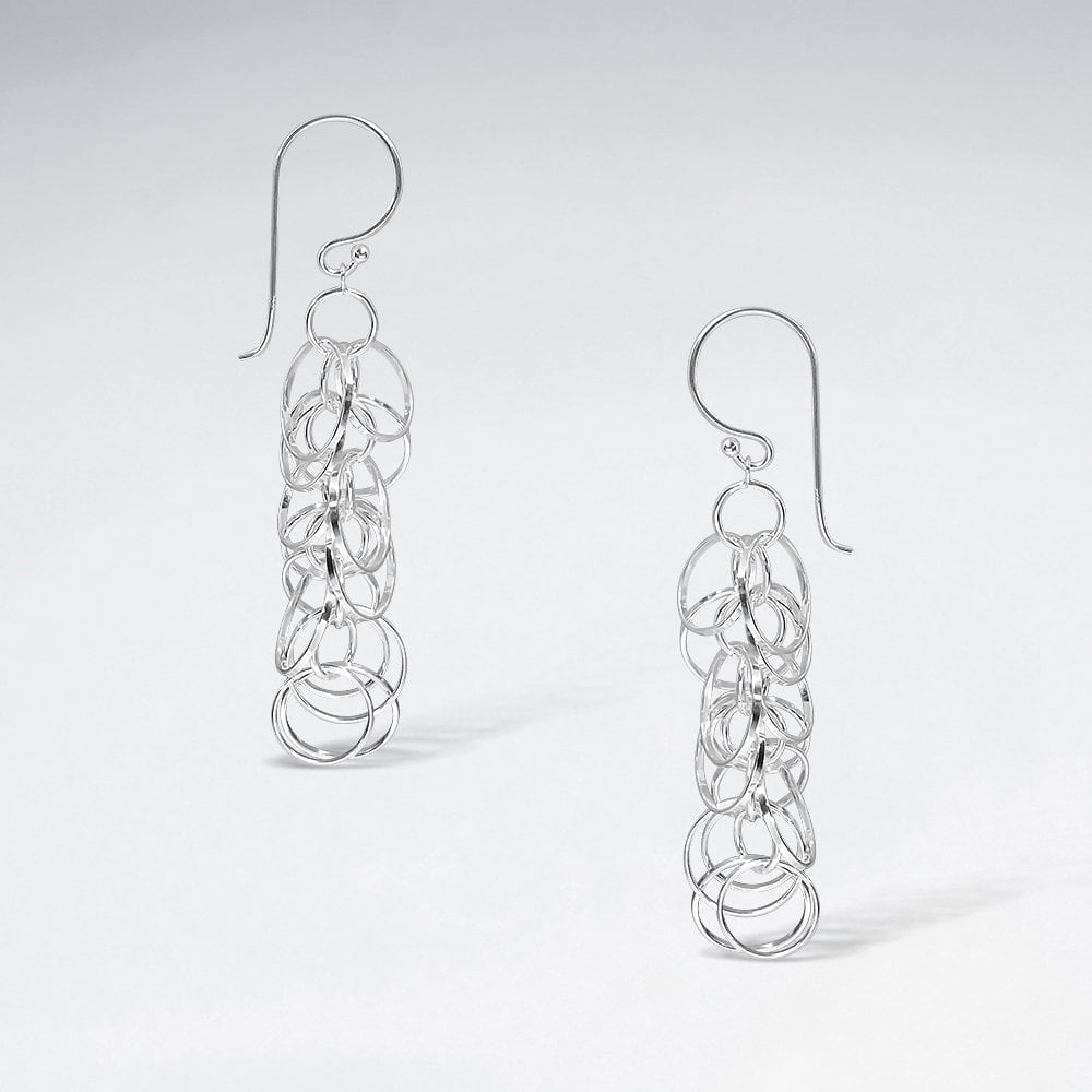 Sterling Silver Openwork Circle Cascade Hook Earrings