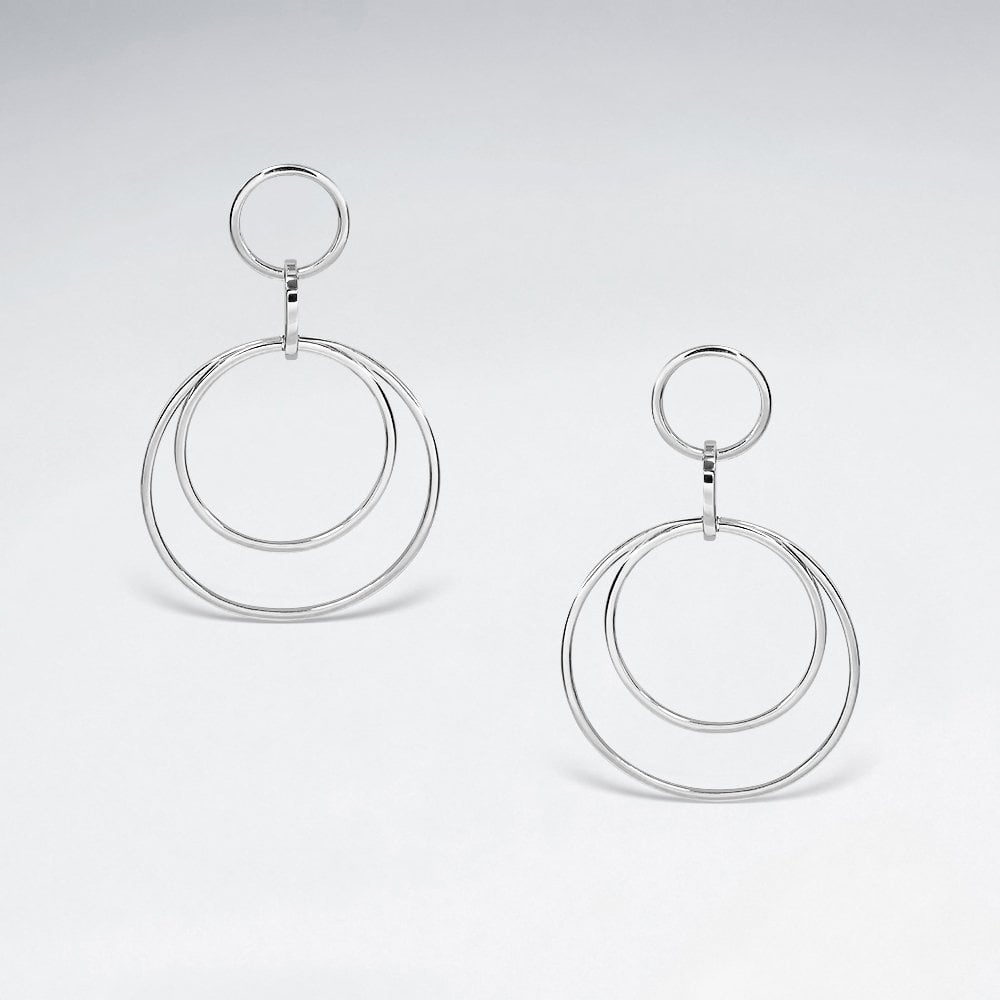 Sterling Silver Double Hoop Drop Stud Earrings