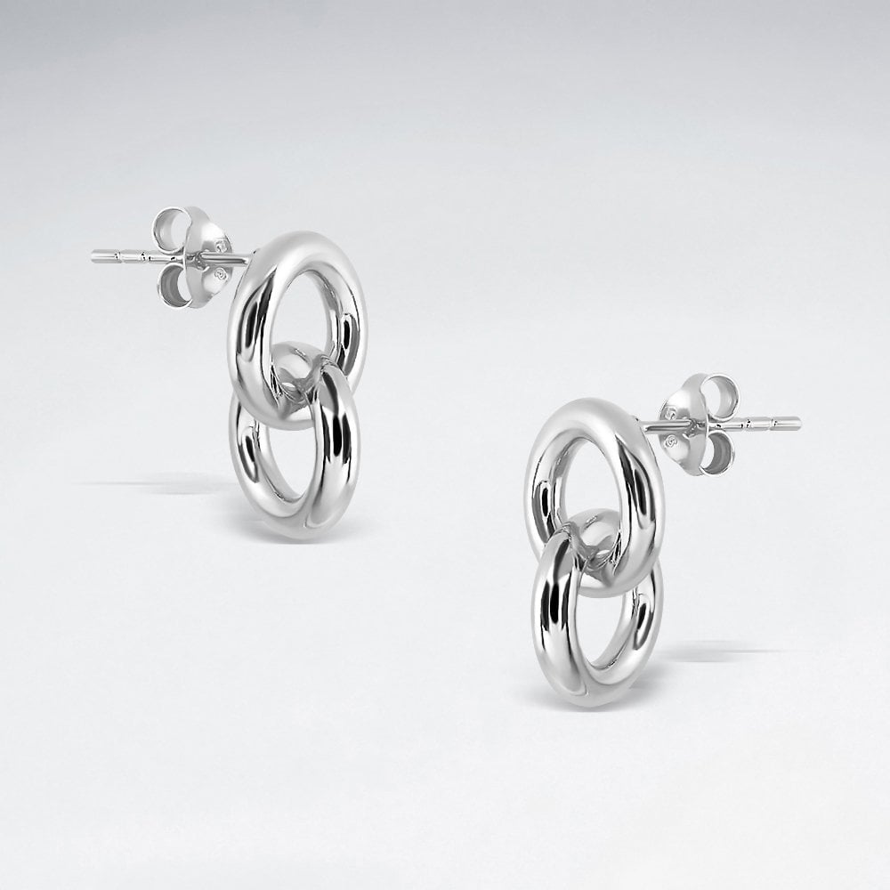 Sterling Silver Openwork Circle Link Stud Earrings
