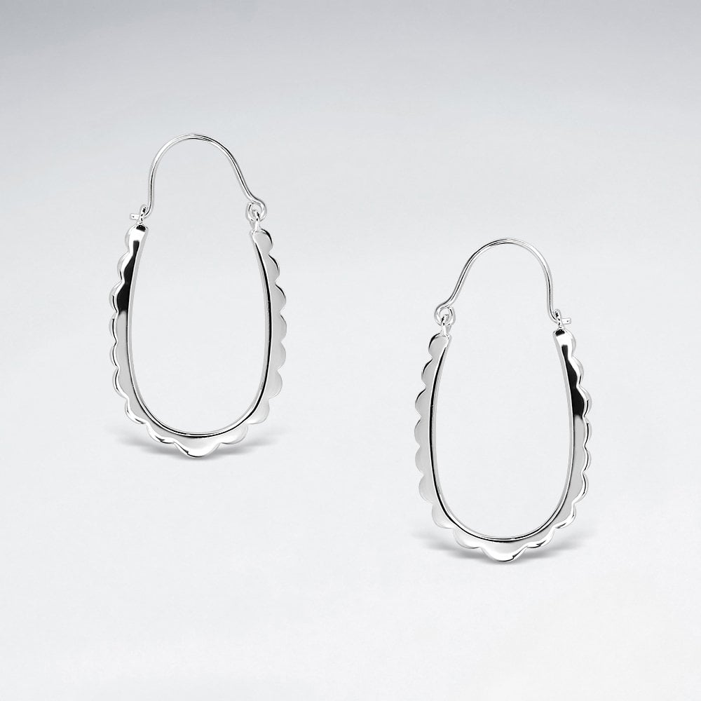 Sterling Silver Scalloped Freeform U Hoop Earrings