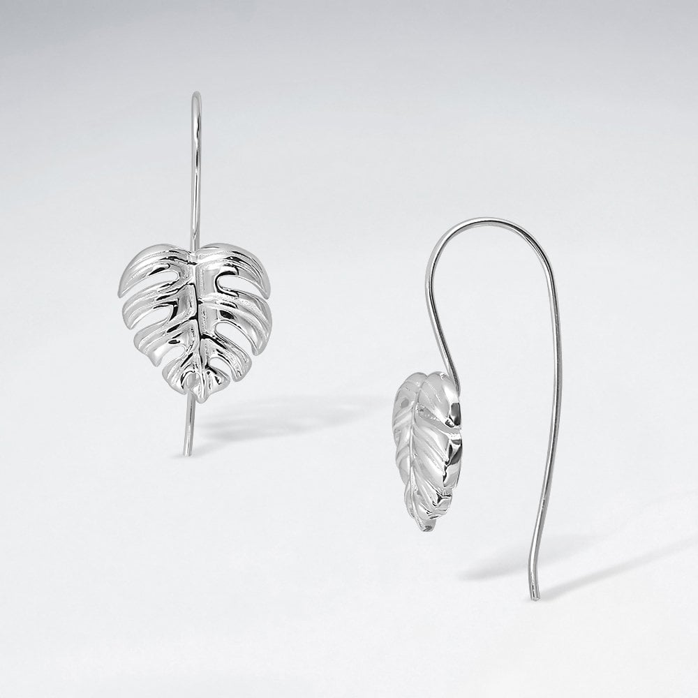 Sterling Silver Palm Leaf Hook Earrings