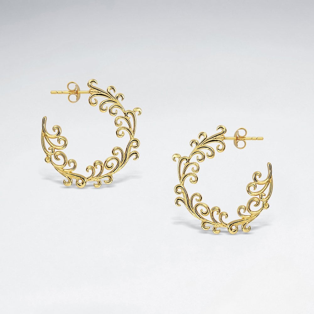 Sterling Silver Ocean Wave Half Hoop Earrings