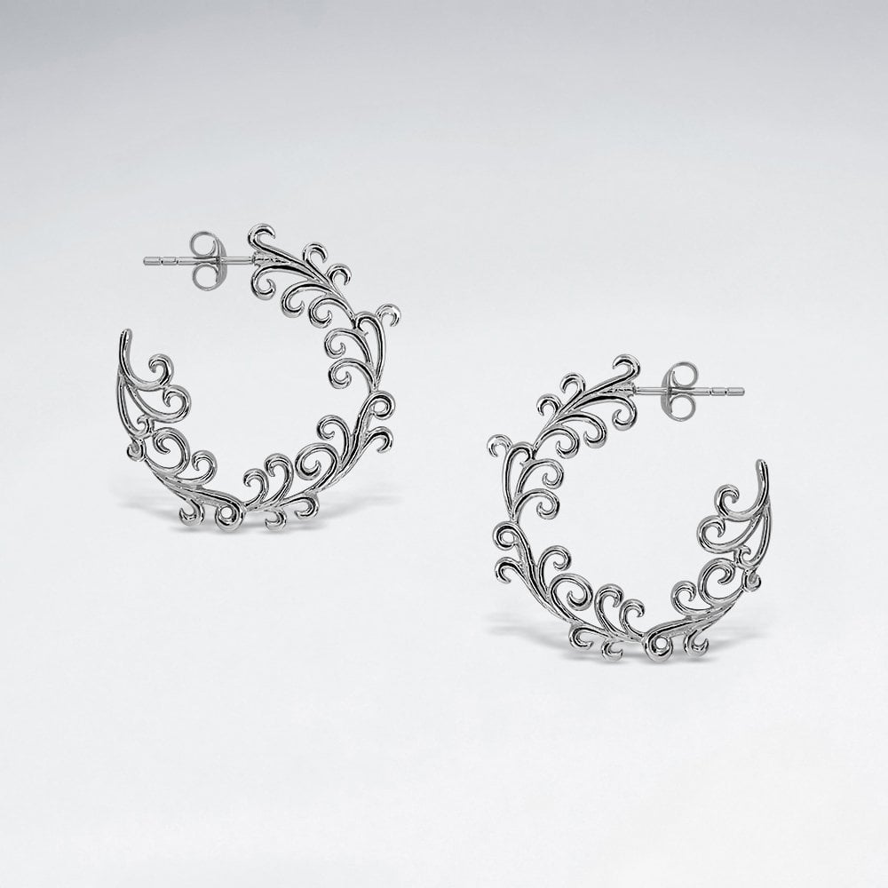 Sterling Silver Ocean Wave Half Hoop Earrings