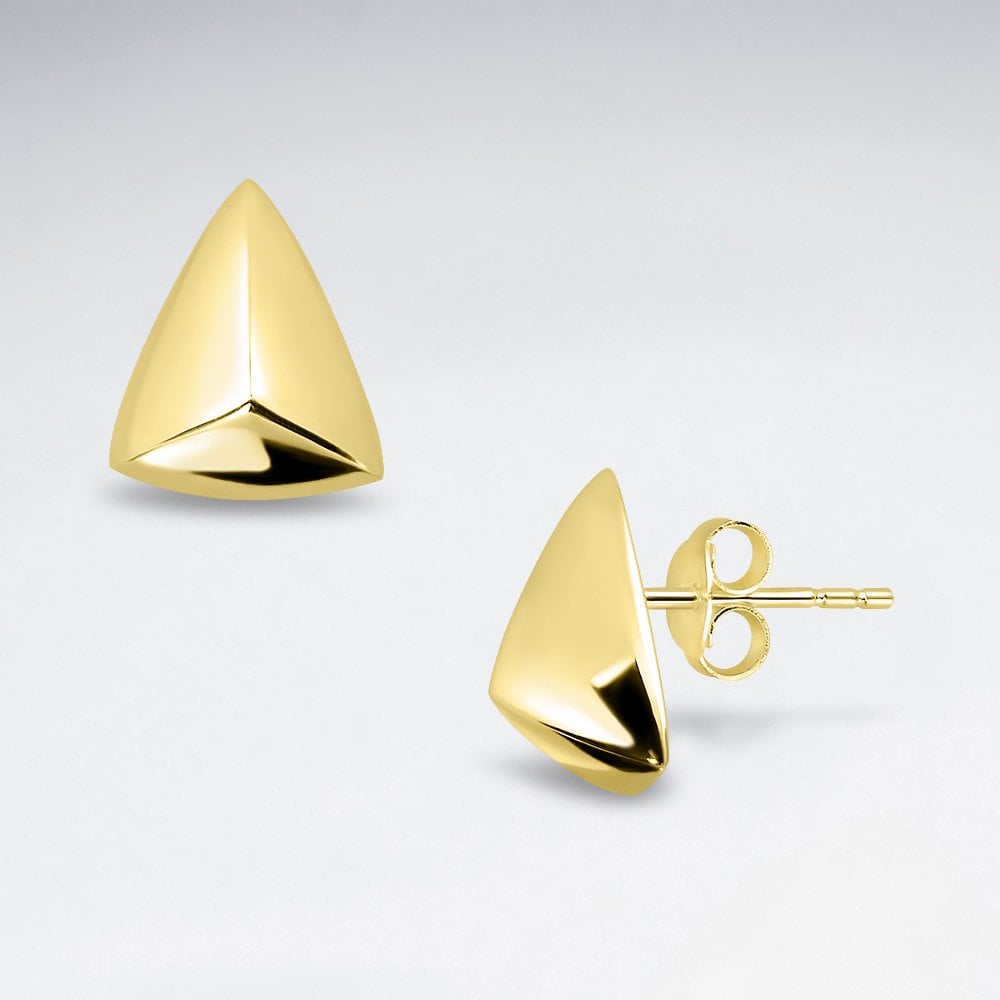 Sterling Silver Dimensional Triangle Stud Earrings