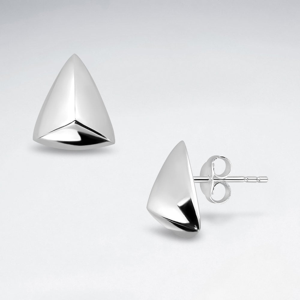 Sterling Silver Dimensional Triangle Stud Earrings