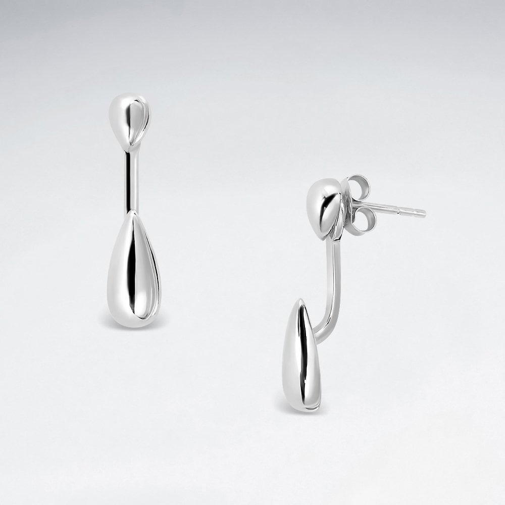 Sterling Silver Teardrop Stud Drop Jacket Earrings