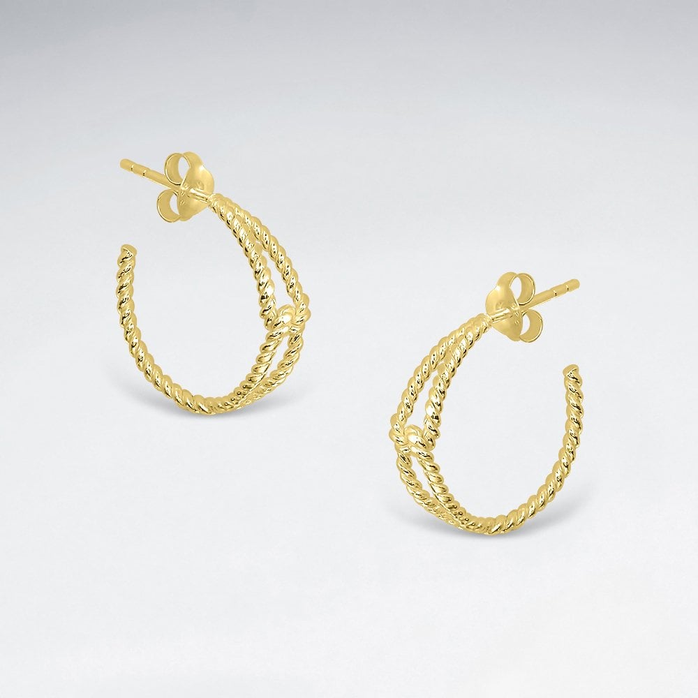 Sterling Silver Linked Rope Half Hoop Earrings