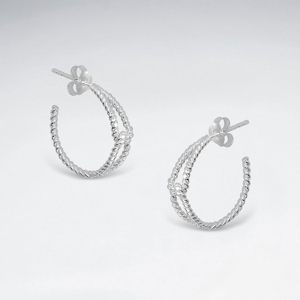 Sterling Silver Linked Rope Half Hoop Earrings