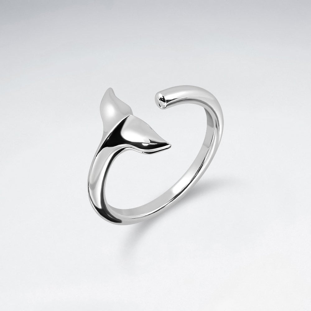 Sterling Silver Whale Tale Open-End Ring